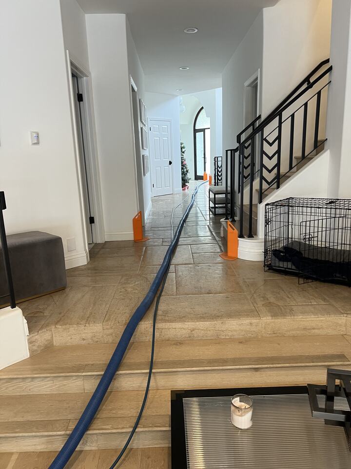 Cleaning hoses routed through a home entrance